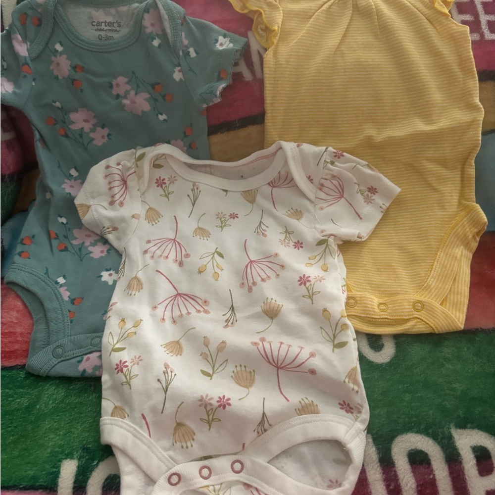 Carter's Floral and Striped Bodysuit Set - Teal, White, Yellow